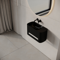 Hydro Matte Black Wall Hung Stone Basin 550mm Towel Hole