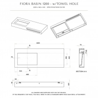 Fiora Wall Hung Stone Basin 1200mm Towel Hole