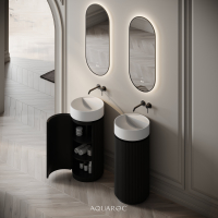 Rotunda Fluted Vanity Unit & Stone Basin 420mm Matte Black