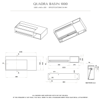 Quadra Wall Hung Stone Basin 1000mm