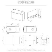 Hydro Matte Black Wall Hung Stone Basin 550mm