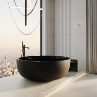 Circolo Matte Black Freestanding Stone Bath 1350mm