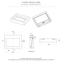 Fiora Matte Black Wall Hung Stone Basin 600mm