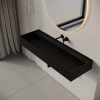 Neo Matte Black Wall Hung Stone Basin 1200mm