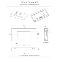 Fiora Matte Black Wall Hung Stone Basin 900mm