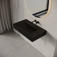 Aura Matte Black Wall Hung Stone Basin 800mm