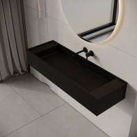 Ultra Matte Black Wall Hung Double Stone Basin 1200mm