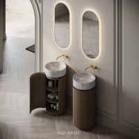 Rotunda Fluted Vanity Unit & Carrara Marble Basin 420mm Smoked Oak