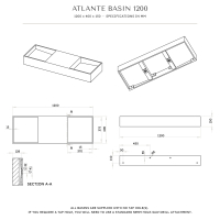 Atlante Matte Black Wall Hung Double Stone Basin 1200mm