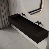 Ultra Matte Black Wall Hung Double Stone Basin 1400mm