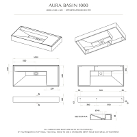 Aura Matte Black Wall Hung Stone Basin 1000mm