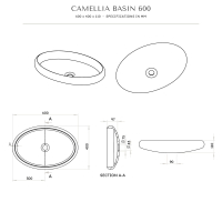 Camellia Matte Black Countertop Stone Basin 600mm