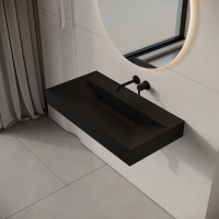 Aura Matte Black Wall Hung Stone Basin 900mm