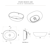 Enzo Matte Black Countertop Stone Basin 550mm