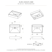 Aura Wall Hung Stone Basin 600mm