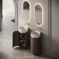 Rotunda Fluted Vanity Unit & Stone Basin 420mm Smoked Oak