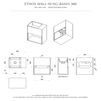 Ethos Wall Hung Stone Basin 500mm